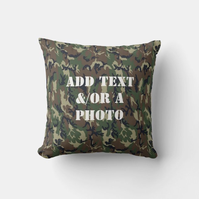 Woodland Military Camouflage Throw Pillow (Front)