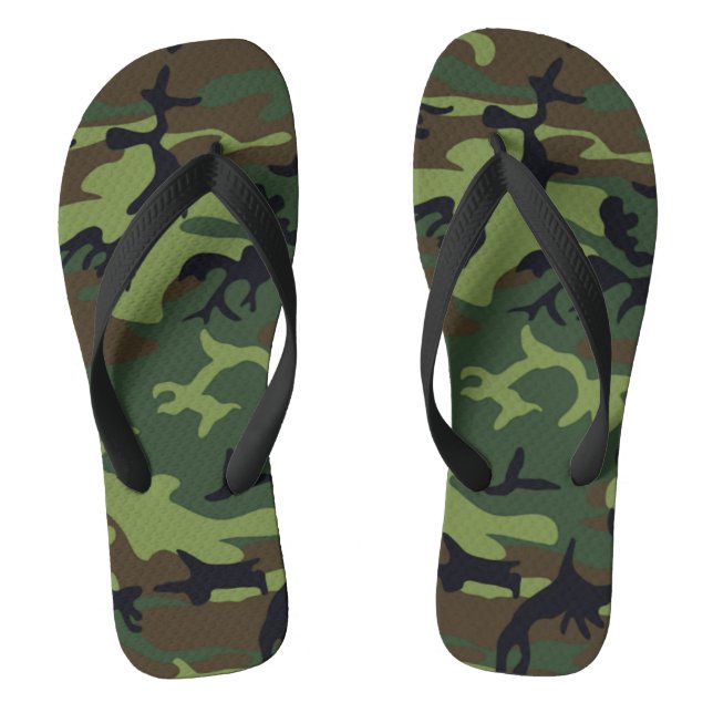 Woodland Military Green Camouflage Pattern Adult Flip Flops (Footbed)