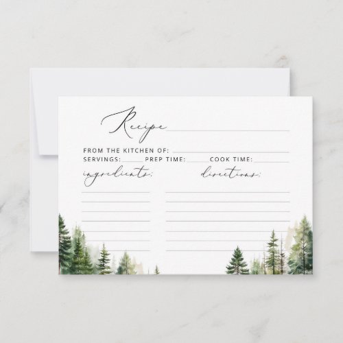 Woodland minimalist bridal shower recipe card