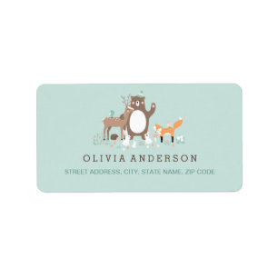 Woodland Mint and Orange Baby Shower Address Label