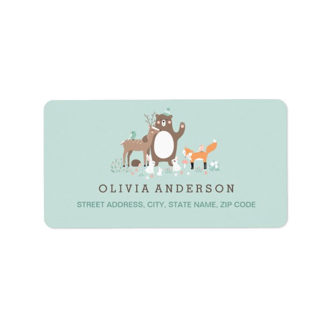 Woodland Mint and Orange Baby Shower Address Label (Front)