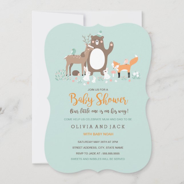 Woodland Mint and Orange Baby Shower Invite (Front)