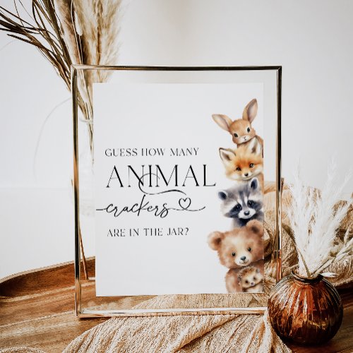 Woodland Modern Baby Shower Guess Animal Game Poster