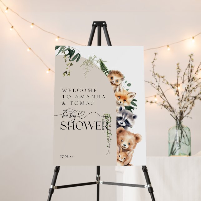Woodland Modern Greenery Neutral Baby Shower Foam Board (In Situ (Stand))