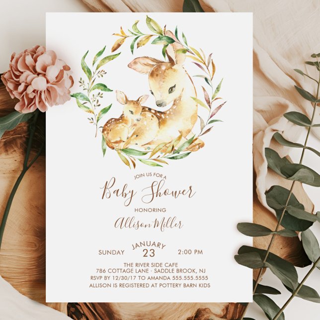 Woodland Mom & Little Deer Baby Shower Invitation (Creator Uploaded)