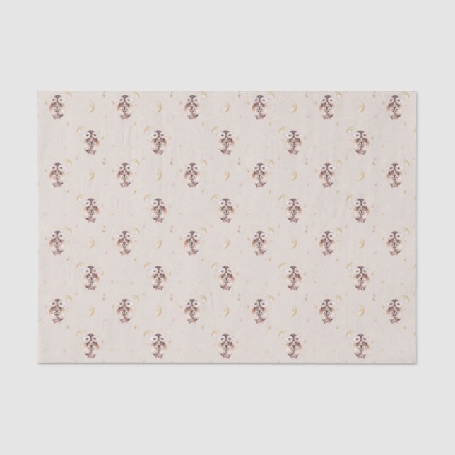 Woodland Mommy and Baby Owl Pattern Baby Shower Tissue Paper (Front)