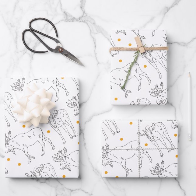 Woodland Moose Pattern Wrapping Paper Sheets (Front)