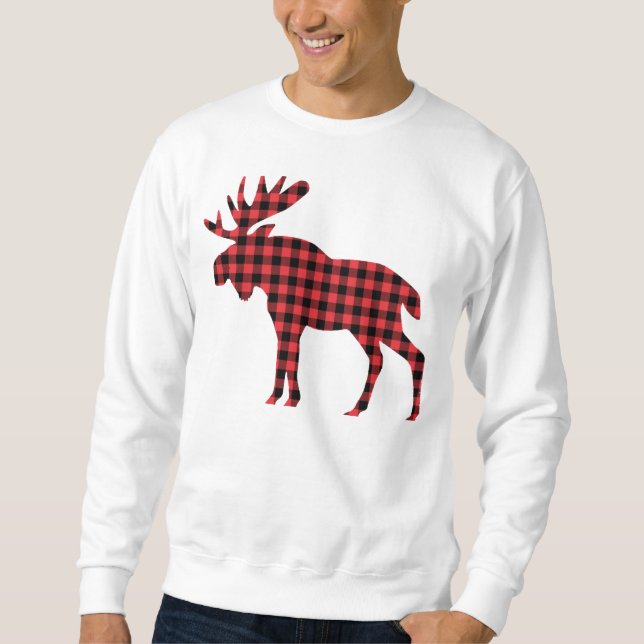  Woodland Moose Sweatshirt - Buffalo Plaid Xmas (Front)