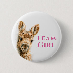 Woodland Moose Team Girl Baby Shower Button
