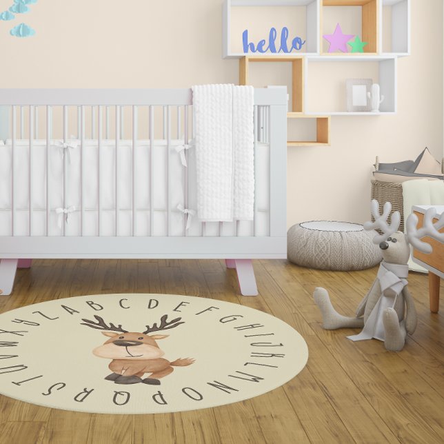 Woodland Moose Watercolor Alphabet ABC Nursery Rug (Woodland Moose Watercolor Alphabet ABC Nursery Rug)