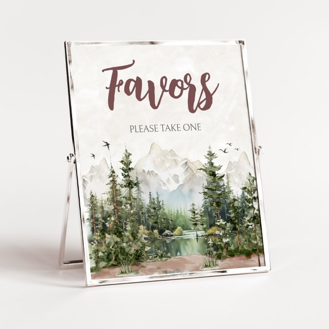 Woodland Mountain Baby Shower Favors Poster (Let The Adventure Begin Baby Shower Favors Sign)