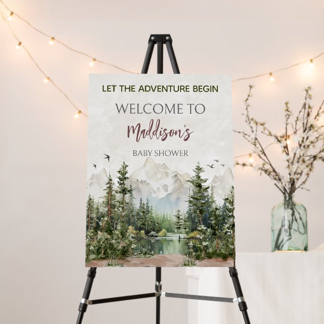 Woodland Mountain Baby Shower Welcome Sign (In Situ (Stand))