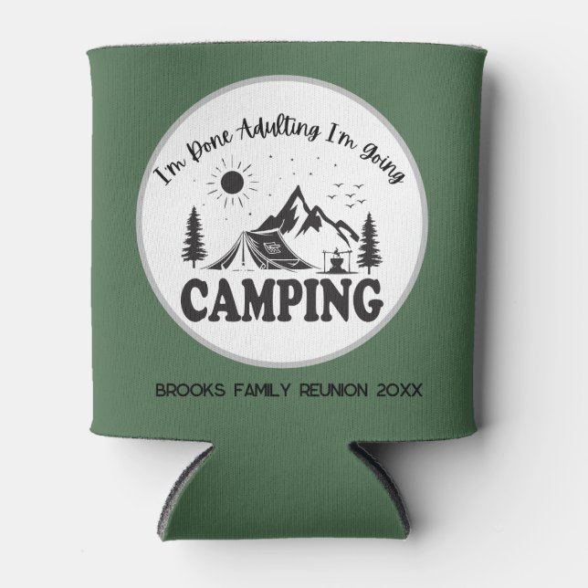 Woodland Mountain & Forest Camping Family Reunion Can Cooler (Front)