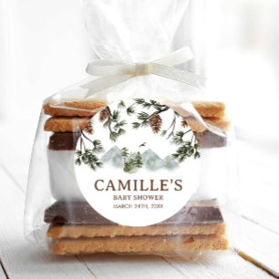 Woodland Mountains Boy Baby Shower Classic Round Sticker