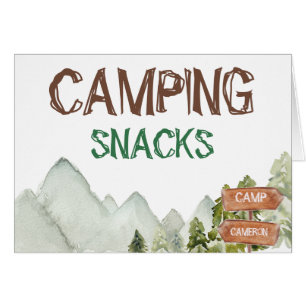 Woodland Mountains Camping Snack Birthday Sign Cards