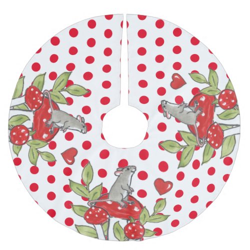 Woodland Mouse Red White Polka Dot Mushrooms Cute Brushed Polyester Tree Skirt