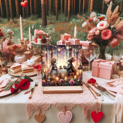 Woodland Mouse Romantic Tea Party Valentine Holiday Card