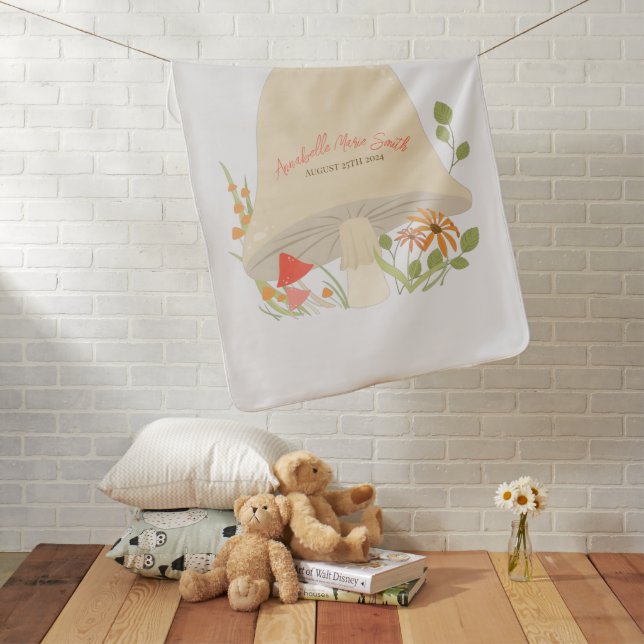 Woodland Mushroom Baby Shower Blanket (In Situ)