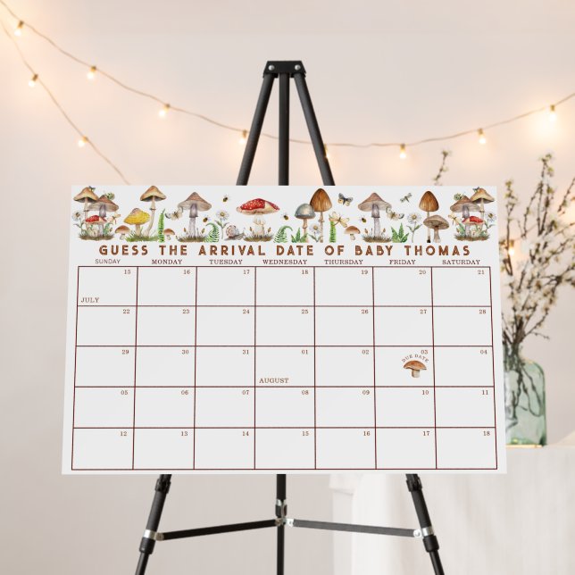 Woodland Mushroom Baby Shower Due Date Calendar Si Foam Board (In Situ (Stand))
