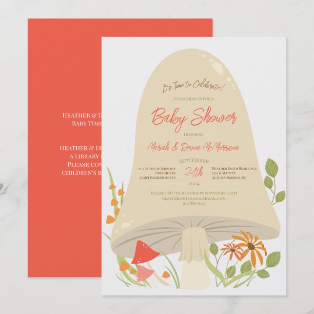 Woodland Mushroom Baby Shower Invitations (Front/Back)