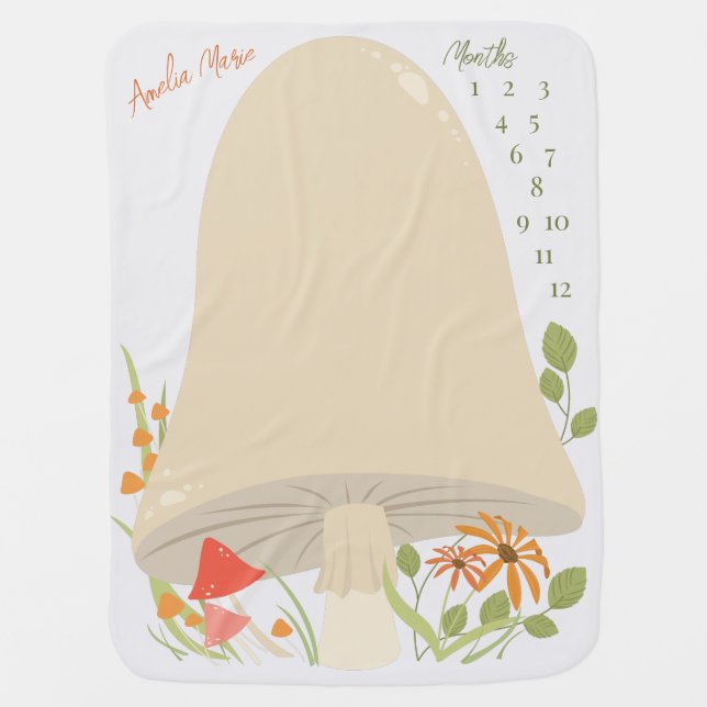 Woodland Mushroom Baby Shower Milestone Blanket (Front)