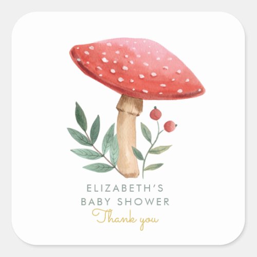 Woodland Mushroom Baby Shower Square Sticker