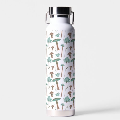 Woodland Mushroom blooms pattern Teal Green Brown  Water Bottle