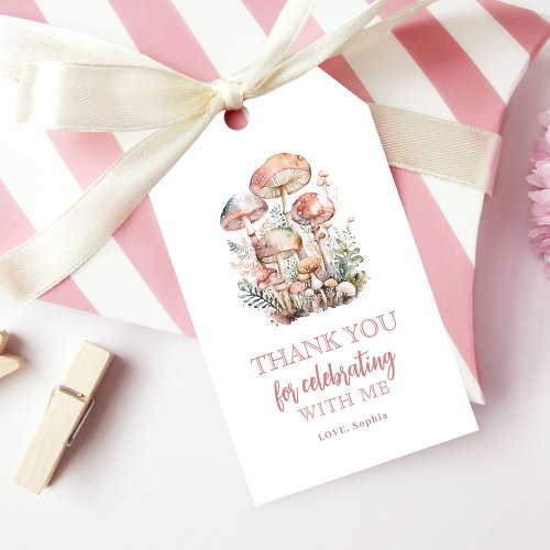 Woodland Mushroom Blush Pink Birthday Thank You Gift Tags