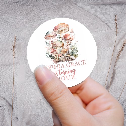 Woodland Mushroom Blush Pink Classic Round Sticker