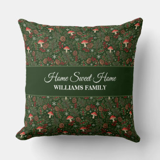 Woodland Mushroom Christmas Family Home Throw Pillow
