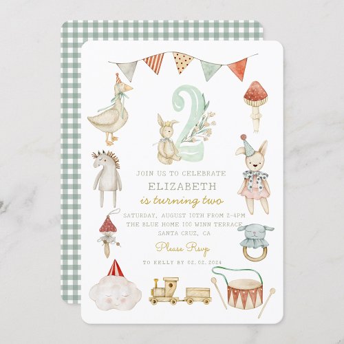 Woodland Mushroom Cottage Watercolor 2nd Birthday Invitation