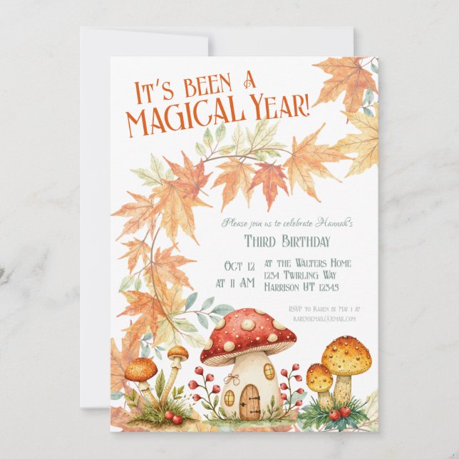 Woodland Mushroom Fall Birthday Invitation (Front)