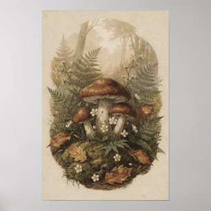 Woodland Mushroom Forest Botanical Fern Poster