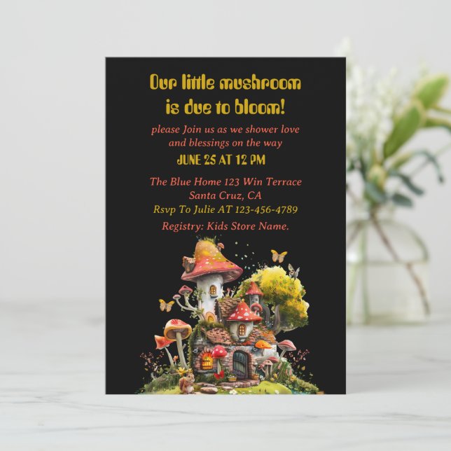 Woodland Mushroom House Baby Shower  Invitation (Standing Front)