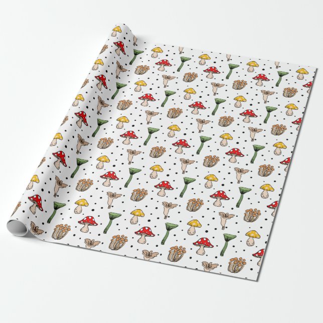 Woodland Mushroom Pattern Wrapping Paper (Unrolled)