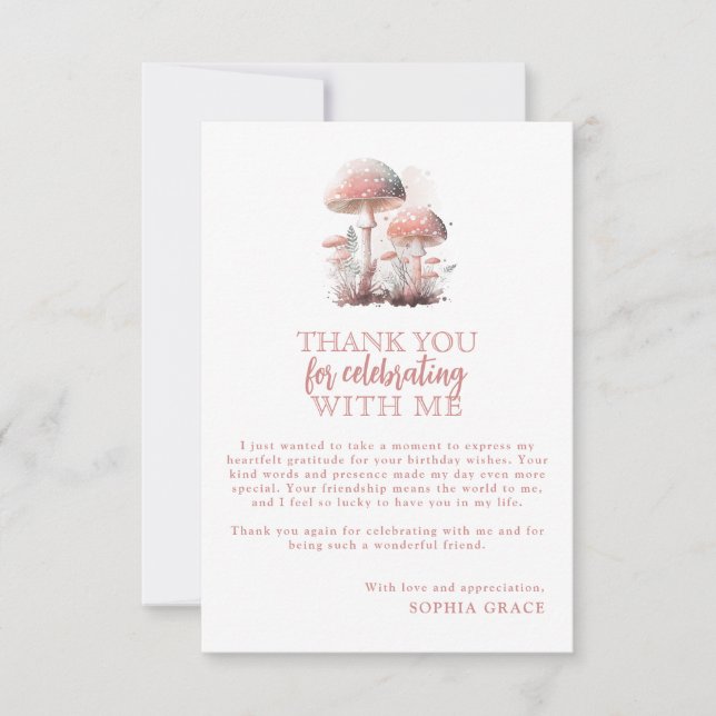 Woodland Mushroom Photo Birthday Thank You Card (Front)