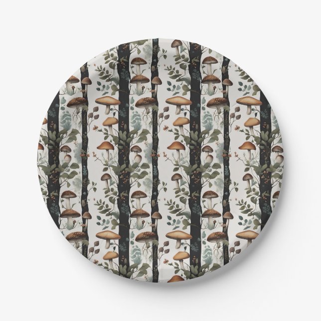 Woodland Mushroom Tree Pattern Paper Plates (Front)