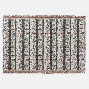 Woodland Mushroom Tree Pattern Throw Blanket