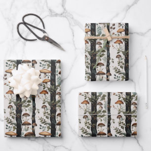 Woodland Mushroom Tree Pattern Wrapping Paper Sheets