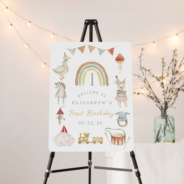 Woodland Mushroom Wooden Toys Birthday  Foam Board (In Situ (Stand))