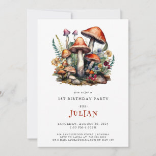 Woodland Mushrooms 1st Birthday Invitation