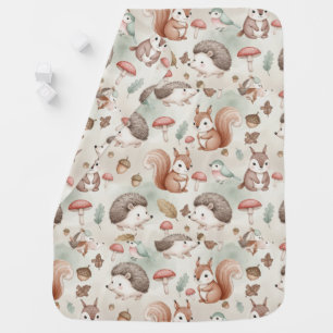 Woodland Mushrooms and Critters Pattern Baby Blanket