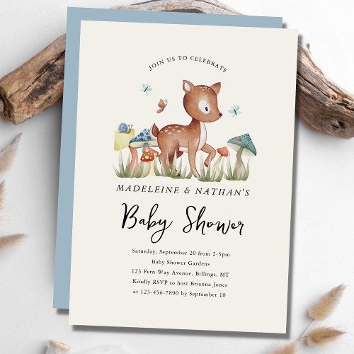 Woodland Mushrooms Baby Deer Baby Shower Invitation
