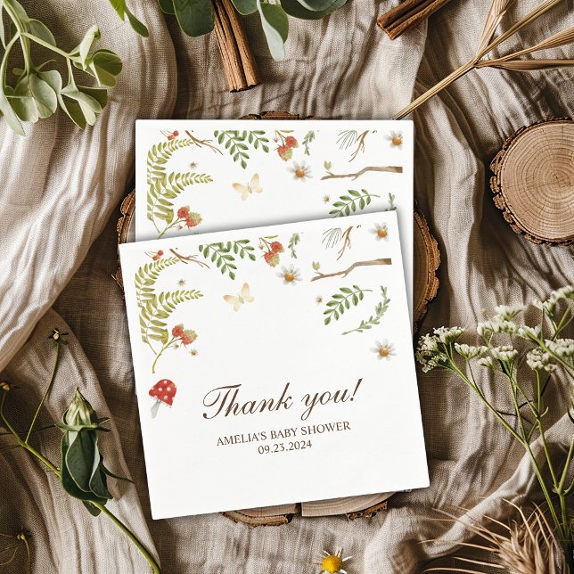 Woodland mushrooms gender neutral baby shower napkins (Creator Uploaded)