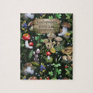 Woodland Mushrooms Green Plants Berry Family Gift Jigsaw Puzzle