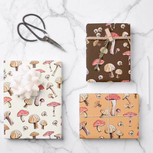 Woodland Mushrooms Hand_Drawn Nature Cottagecore  Wrapping Paper Sheets