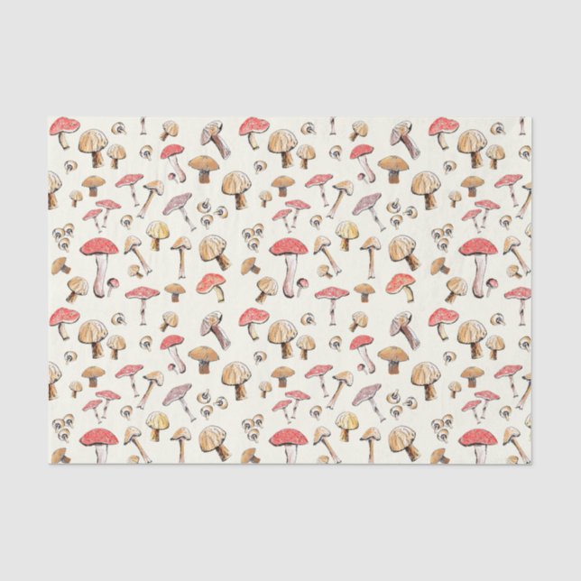 Woodland Mushrooms Hand-Drawn Nature Watercolor Tissue Paper (Front)