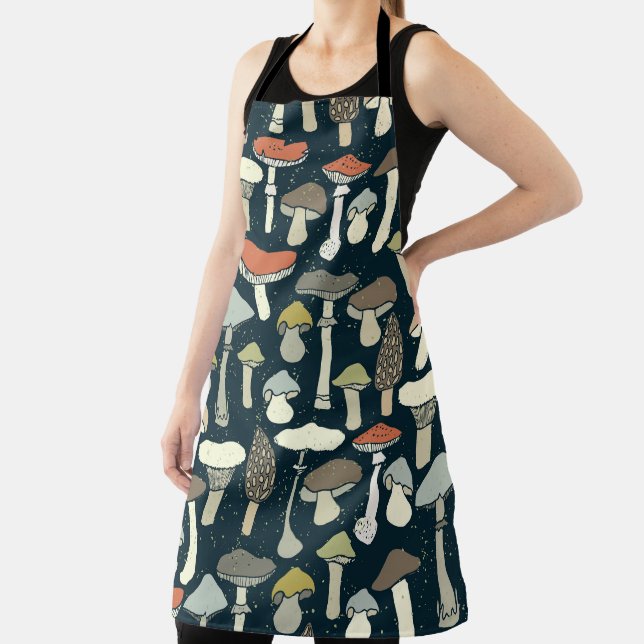 Woodland Mushrooms Pattern Rustic Apron (Insitu)