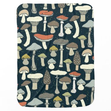 Woodland Mushrooms Pattern Rustic Baby Blanket