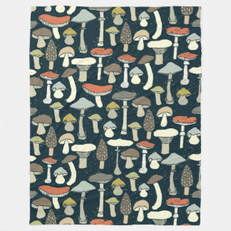 Woodland Mushrooms Pattern Rustic Fleece Blanket